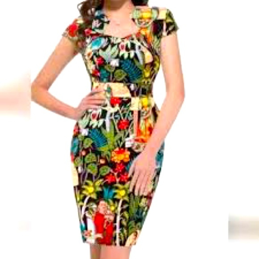 Grace Karin Tropical,50’s style,pin-up,cotton stretch,pencil dress-size Small